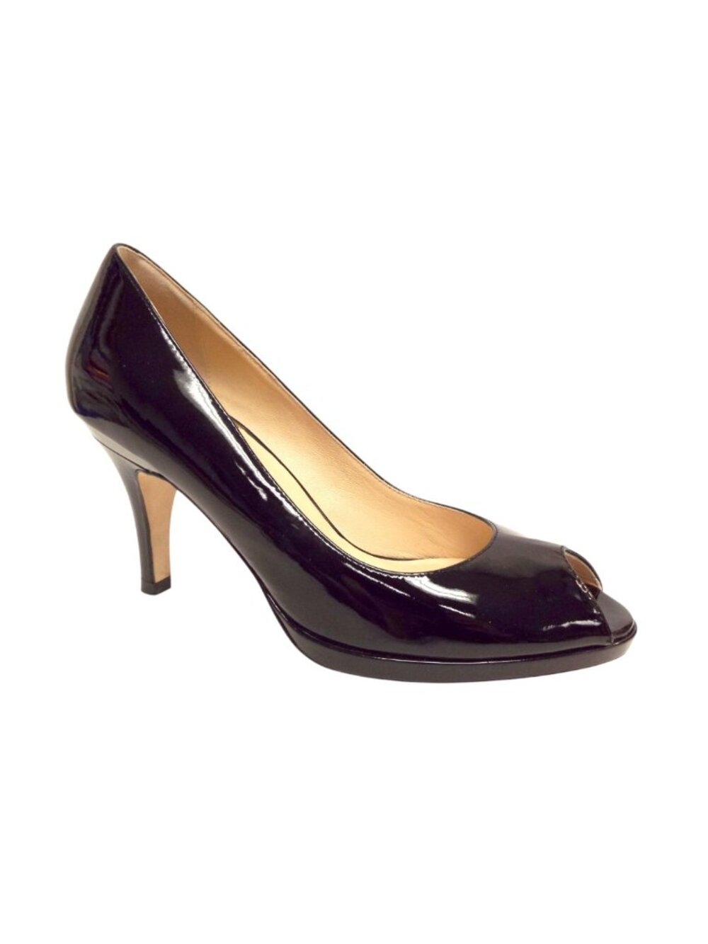 Cole Haan Nike Air Black Leather Open Toe Platform Heel Pumps 7